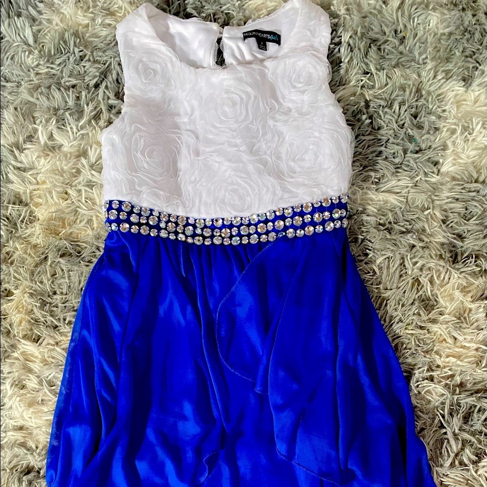 Sequin hearts royal blue dress size 7